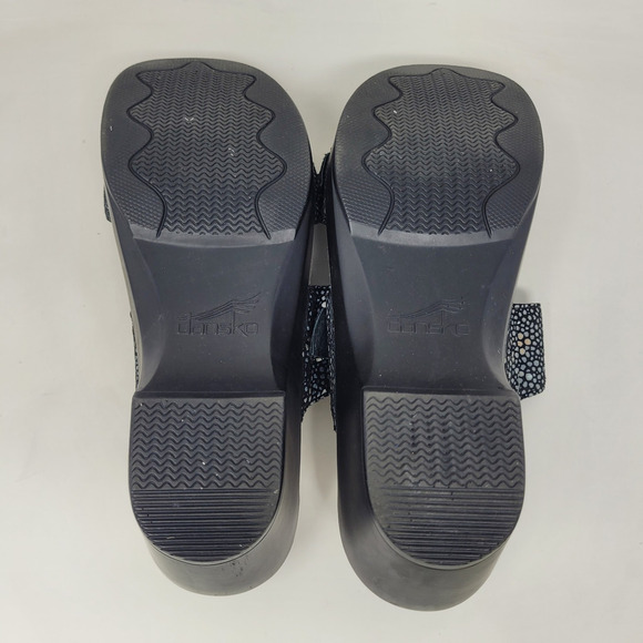Dansko Sandals EU38 US8 Black Shagreen Sophie Leather Slides Heeled Slip On - Picture 9 of 11